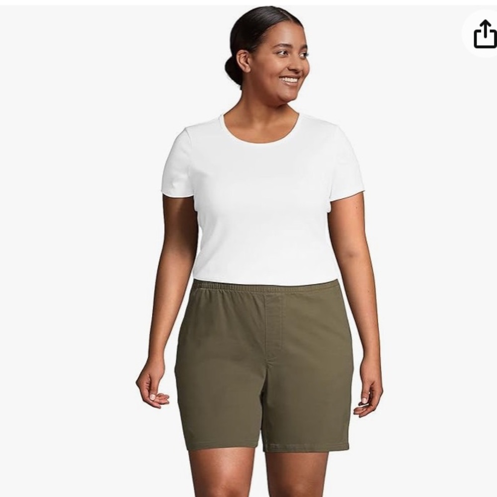 Lands’ End woman’s mid rise comfy green chino Bermudan shorts plus size 22W